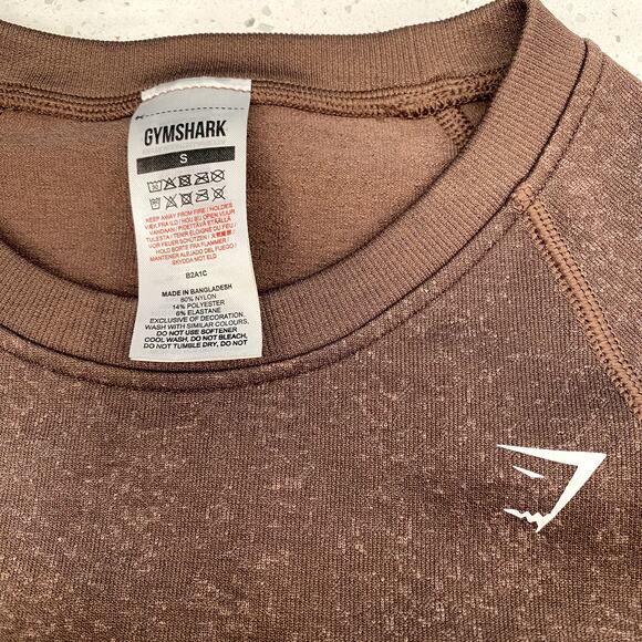 Gymshark Adapt Fleck Seamless Long Sleeve Crop Top Small Mineral Brown Active - Picture 8 of 9